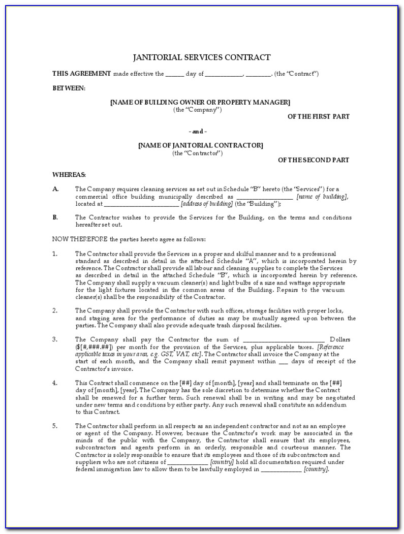 Free Janitorial Service Contract Template