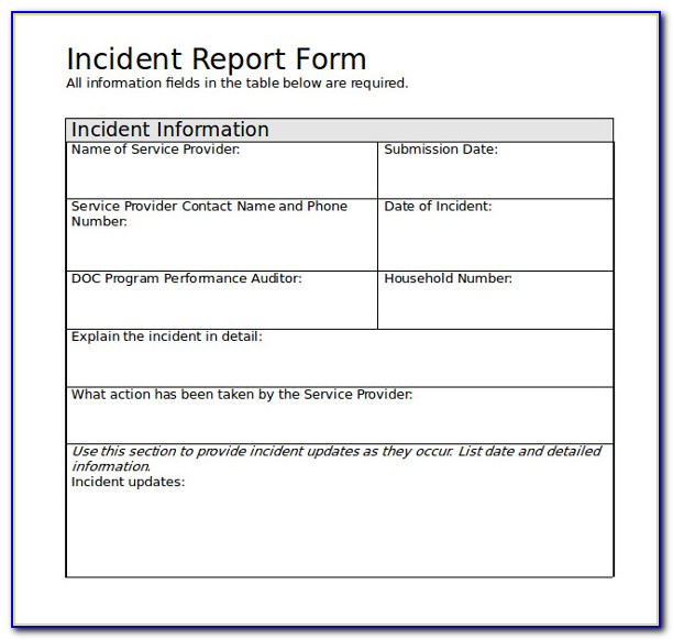 General Incident Report Form Template Uk