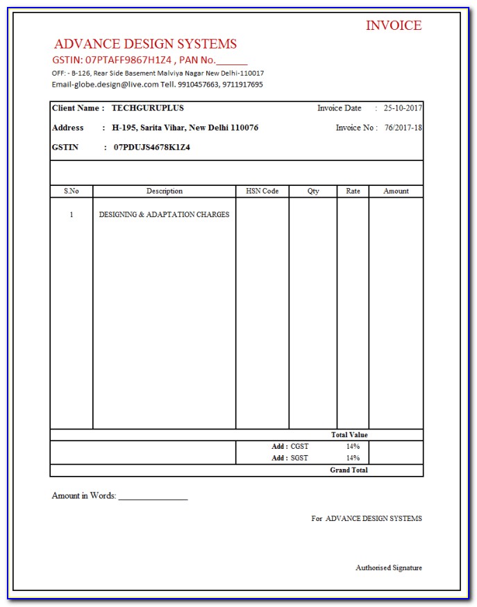 Gst Tax Invoice Format In Pdf Free Download