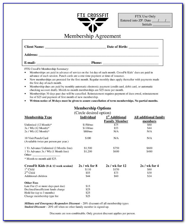 Gym Membership Application Form Template