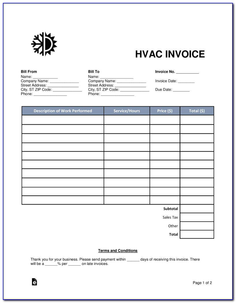 Heating And Air Conditioning Invoice Forms