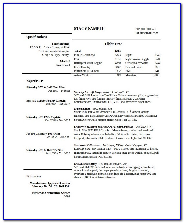 Helicopter Pilot Resume Template