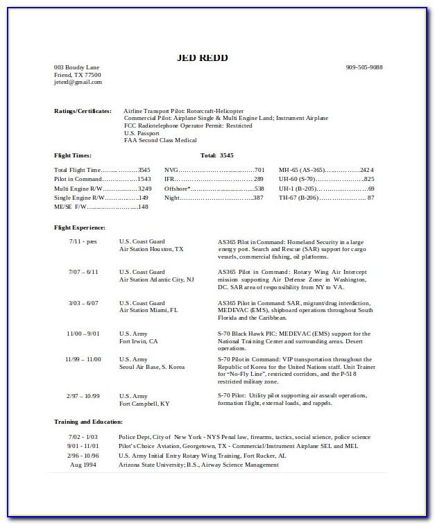Helicopter Pilot Resume Templates