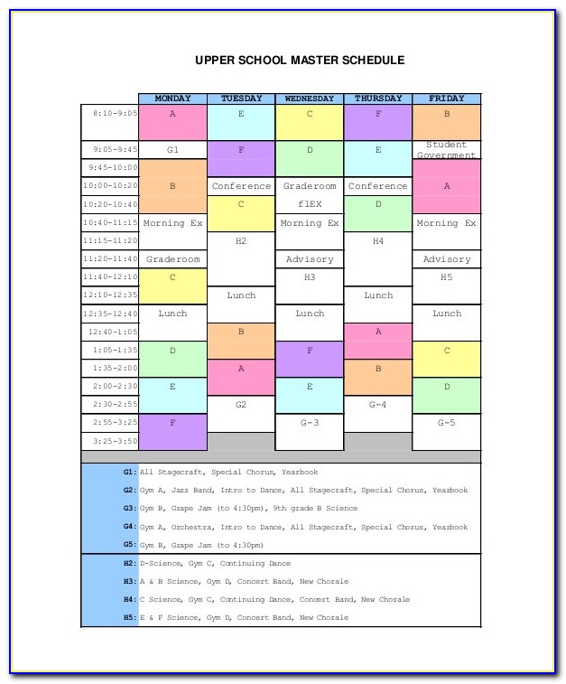 High School Master Schedule Template Excel