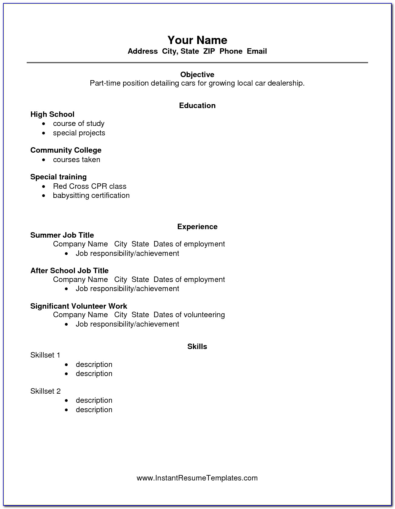 High School Resume Template For College Admissions