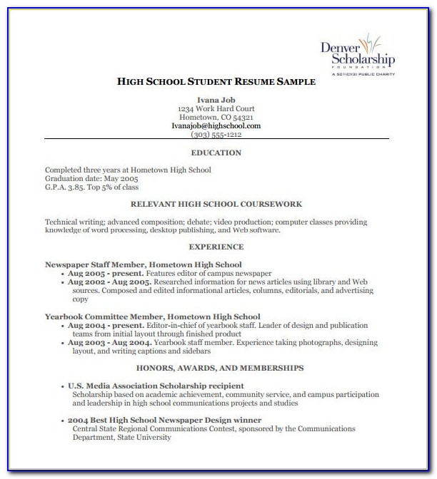 High School Resume Template For College Download