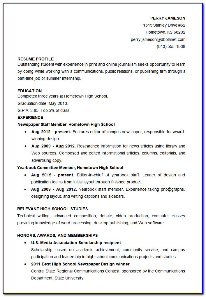 High School Resume Template Free Download