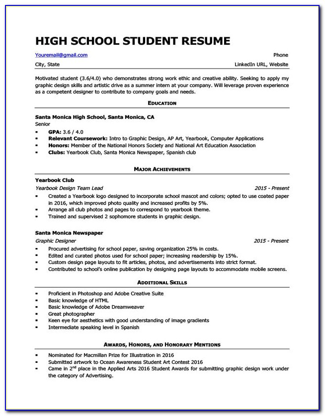 High School Resume Template No Work Experience
