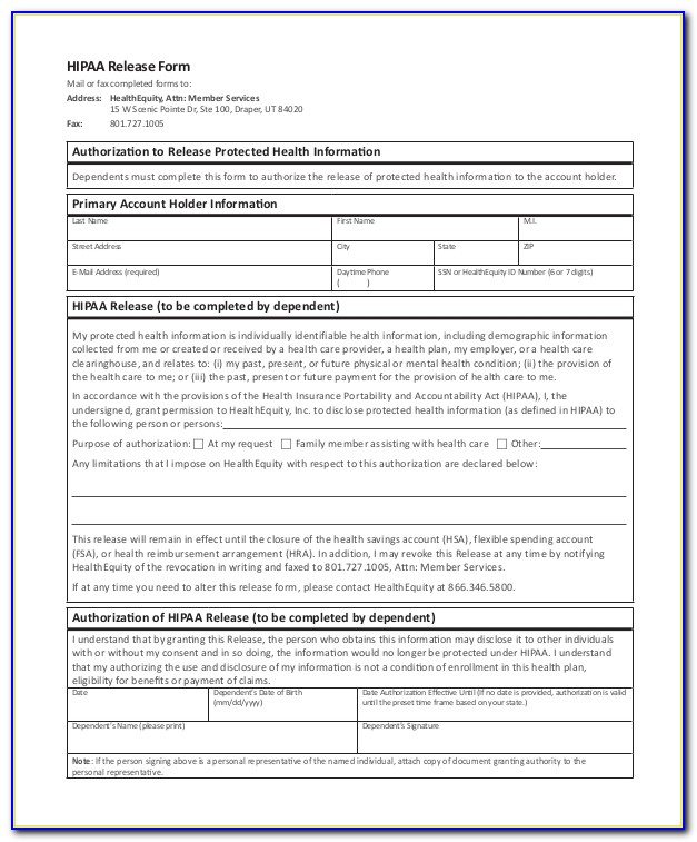 Hipaa Authorization Form Template
