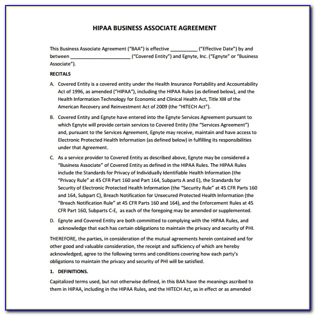 Hipaa Business Associate Agreement 2012 Template