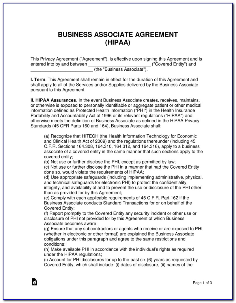 Hipaa Business Associate Agreement Template 2018