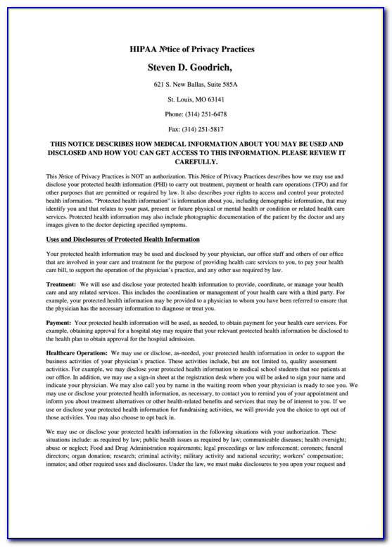 Hipaa Notice Of Privacy Practices 2019 Template