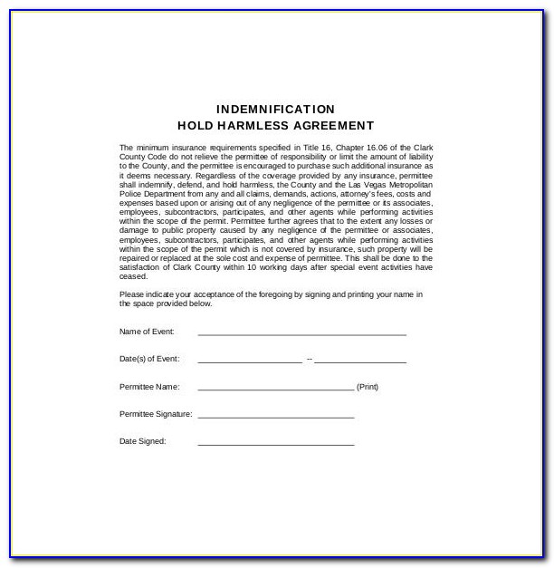 Hold Harmless Agreement Template Repossession