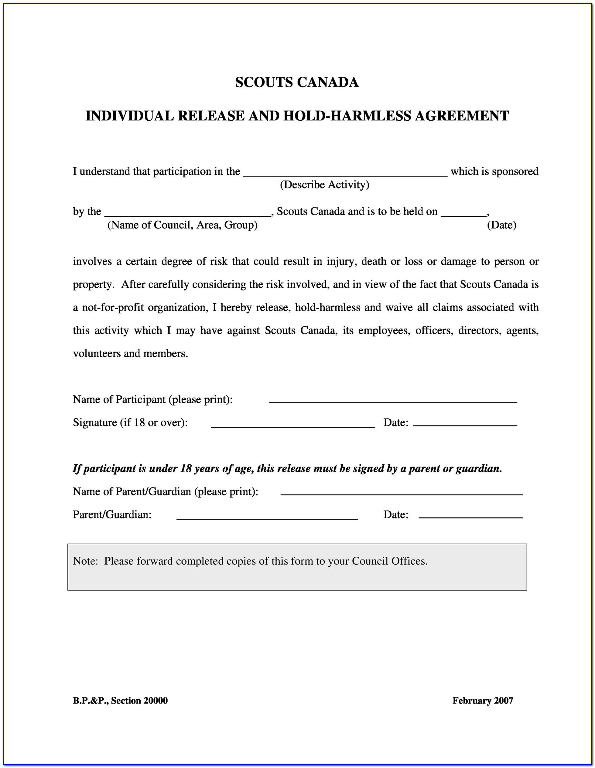Hold Harmless Waiver Form
