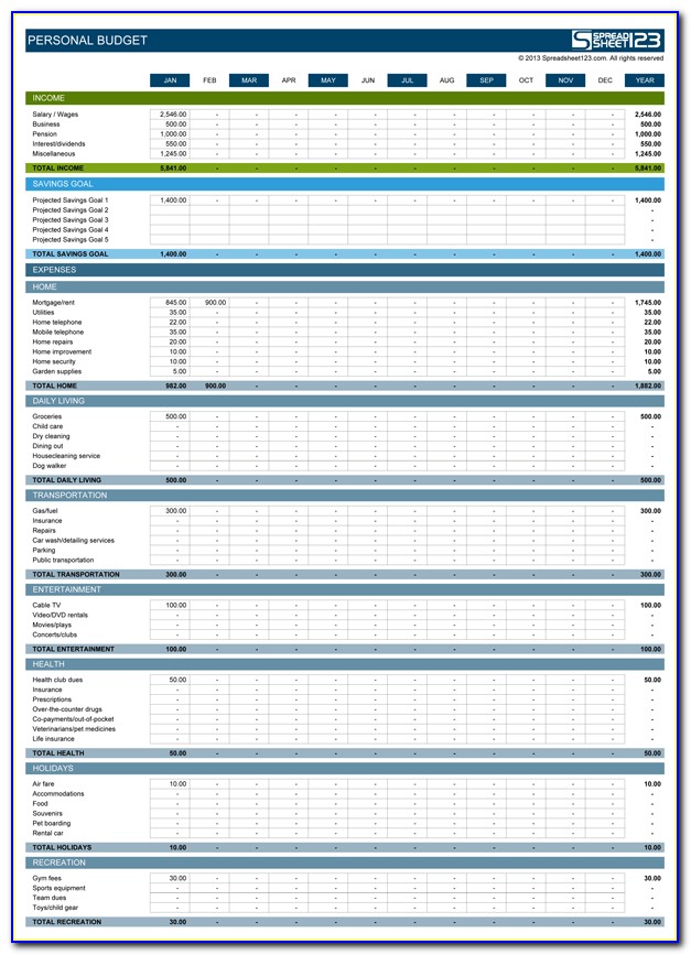 Home Budget Excel Sheet Template