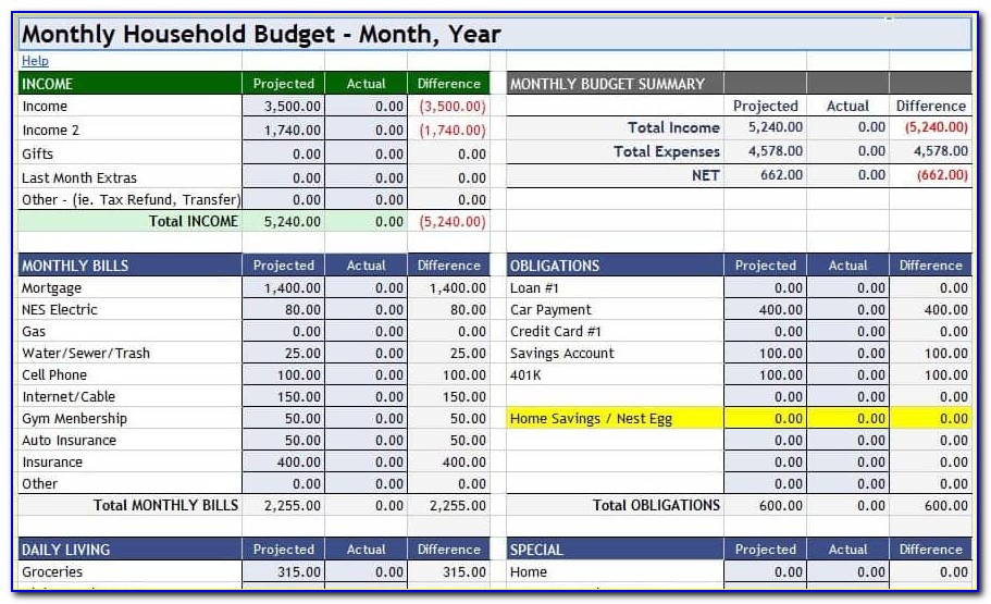 Home Budget Template Excel