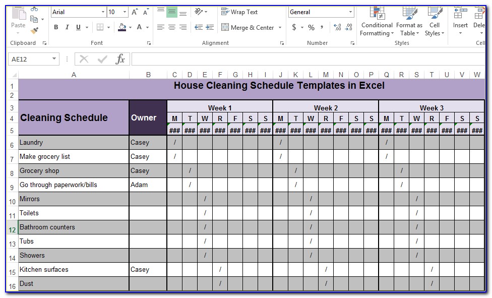 Home Cleaning Schedule Template Excel