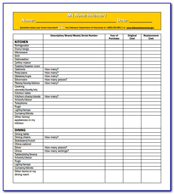 Home Contents Inventory List Template