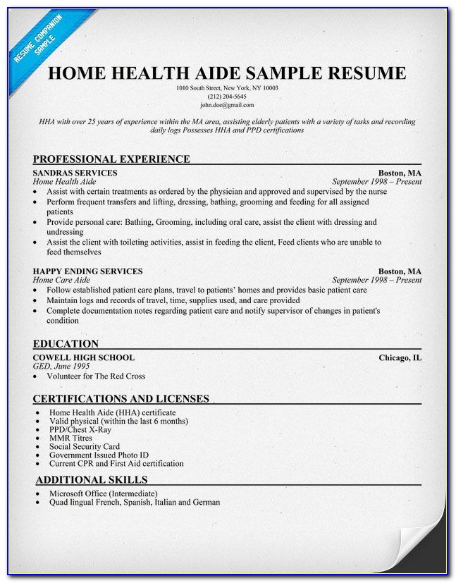 Home Health Aide Resume Objective Examples