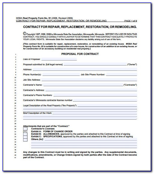 Home Improvement Contract Forms Free