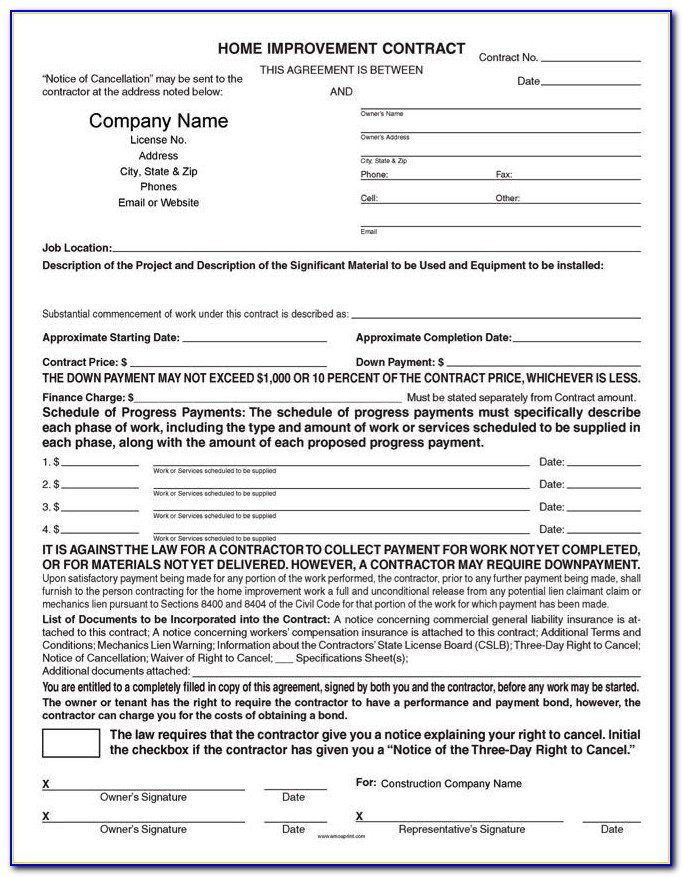 Home Improvement Contract Template Free