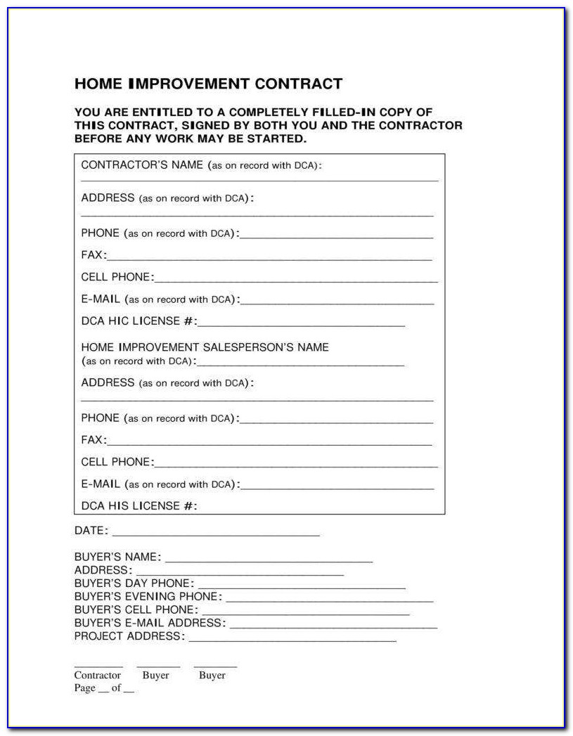 Home Improvement Contract Template Ny