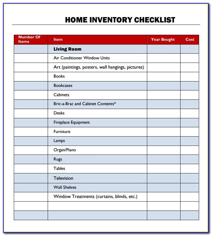 Home Insurance Inventory List Template