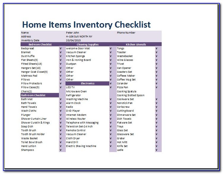 Home Inventory List Sample