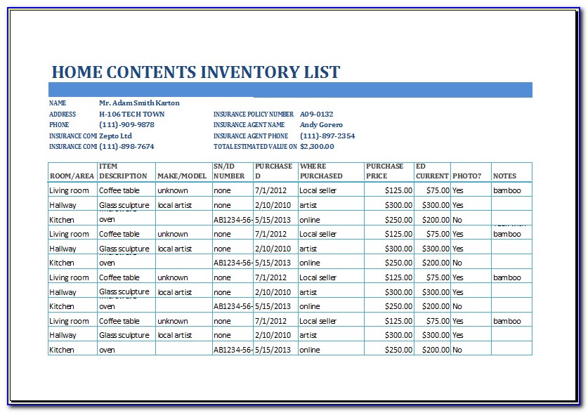 Home Moving Inventory List Template