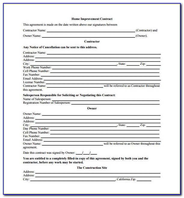 Home Renovation Agreement Forms