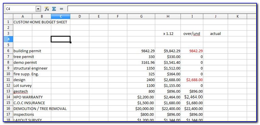 Home Renovation Template Excel