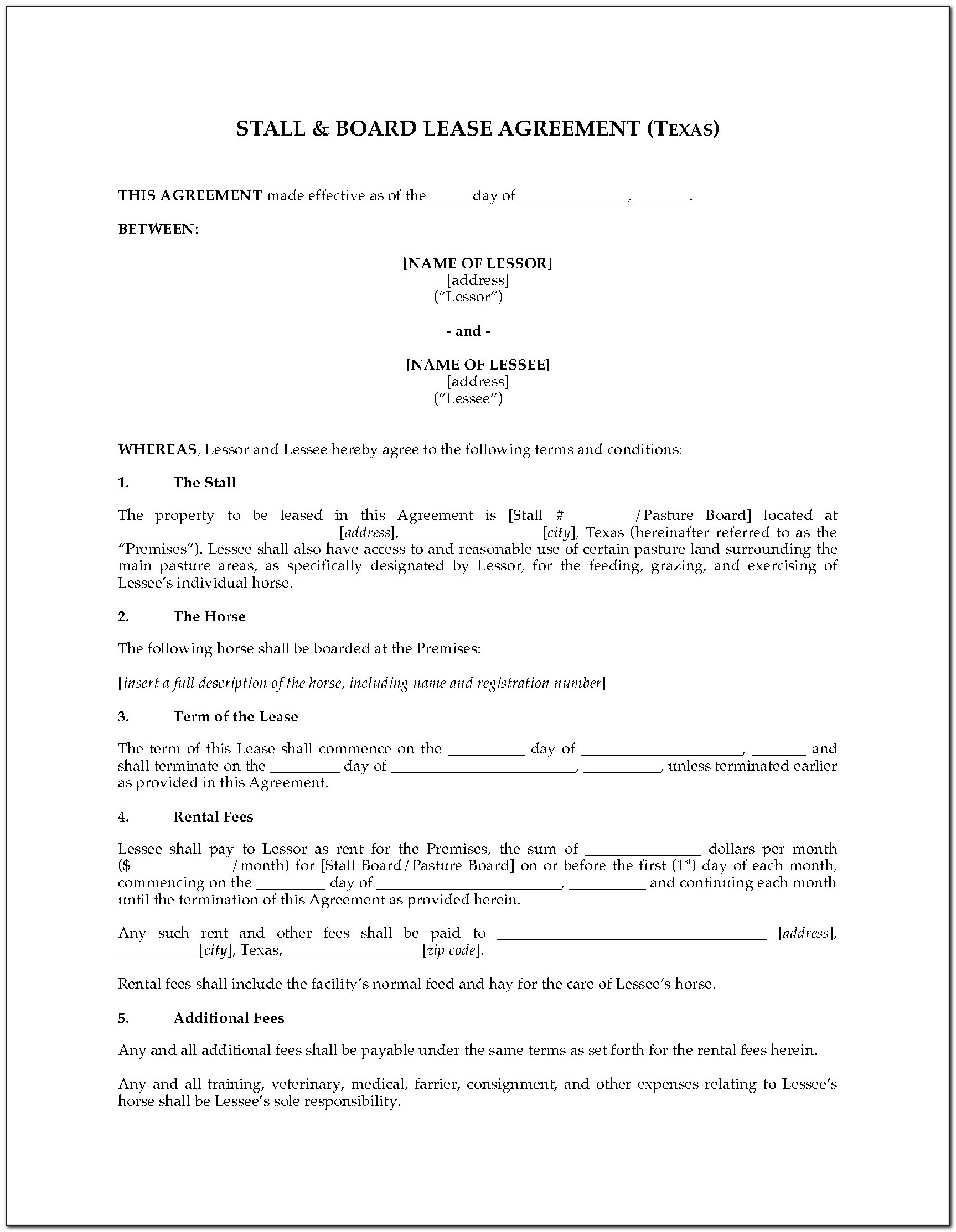Horse Boarding Agreement Template Canada