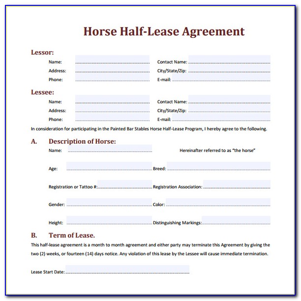 Horse Half Lease Agreement Form