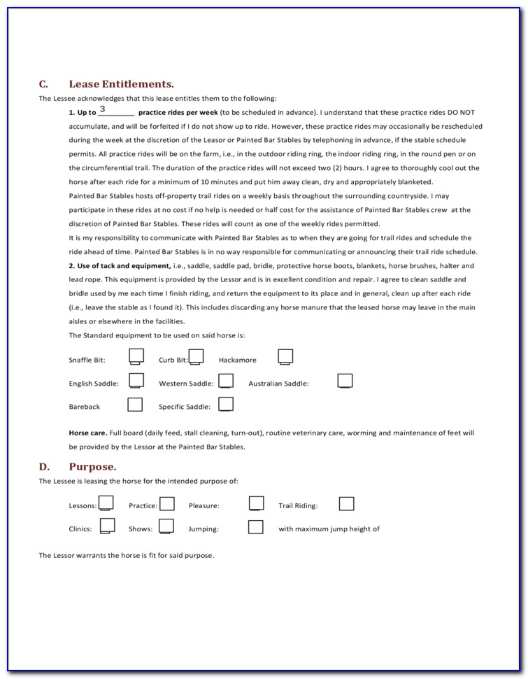 Horse Half Lease Agreement Template