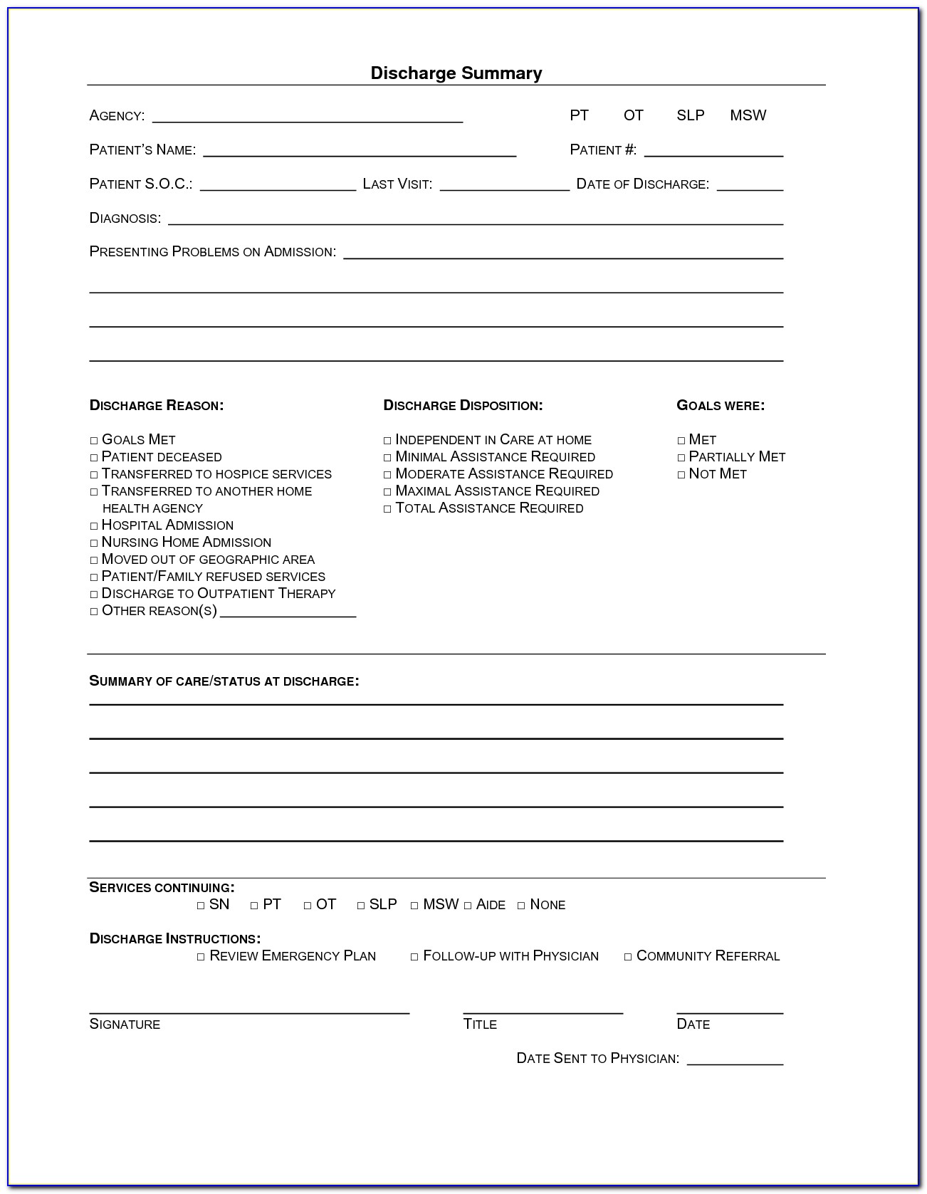 Hospital Discharge Checklist Template