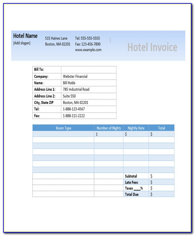 Hotel Invoice Template Excel Free