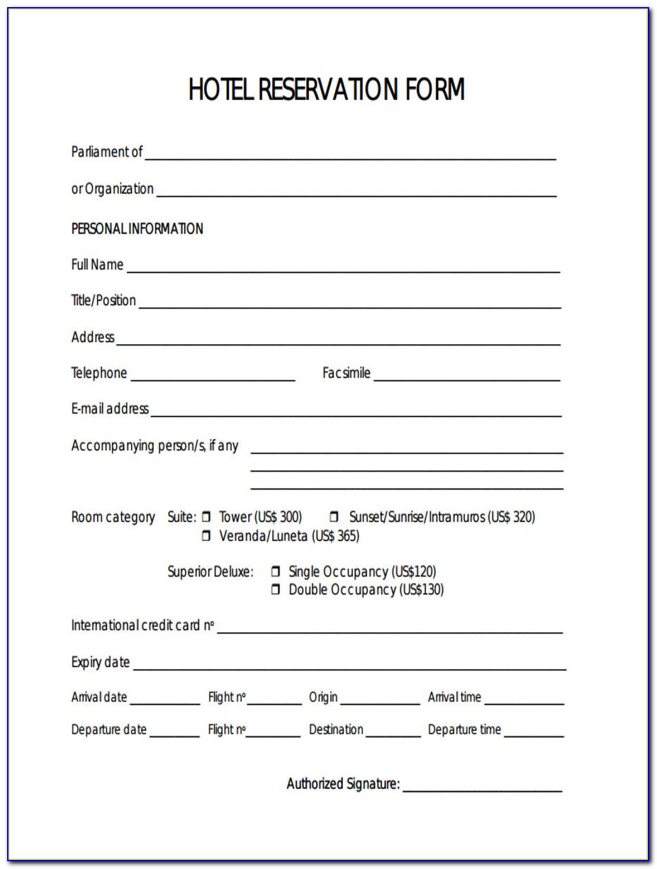 Hotel Reservation Form Template Doc
