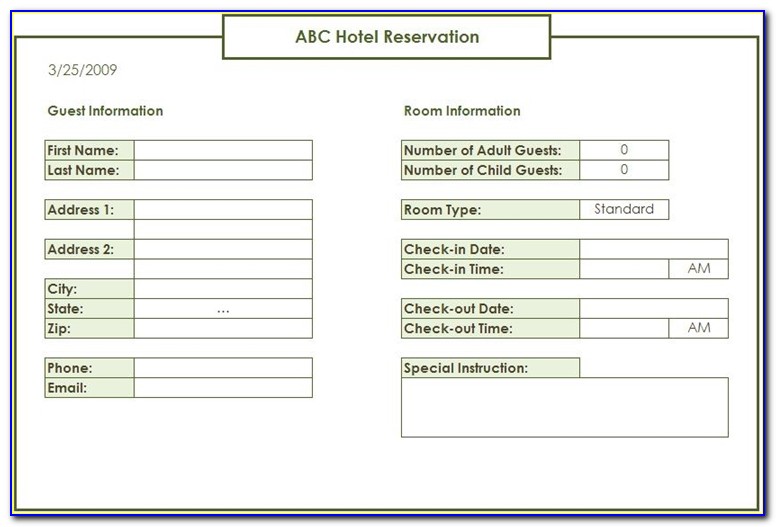 Hotel Reservation Form Template Free Download