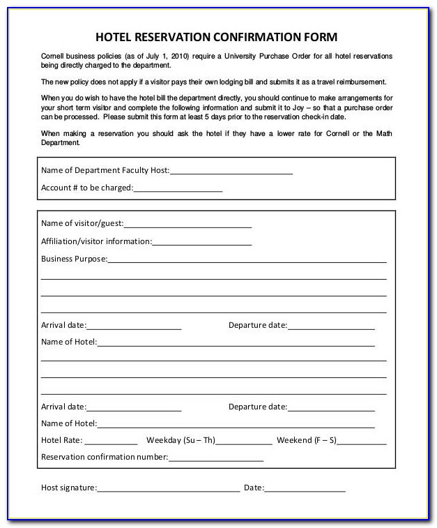 Hotel Reservation Form Templates
