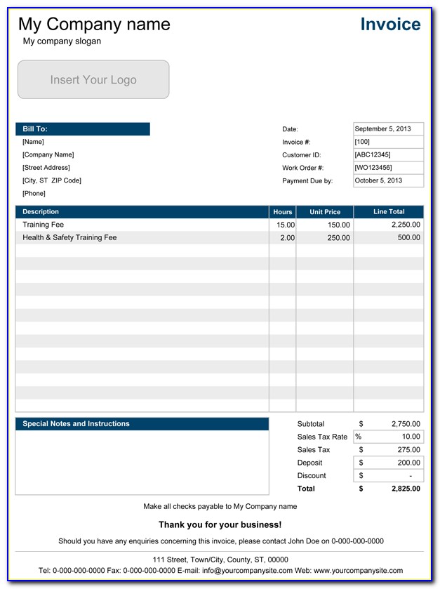 Hourly Billing Invoice Template Excel