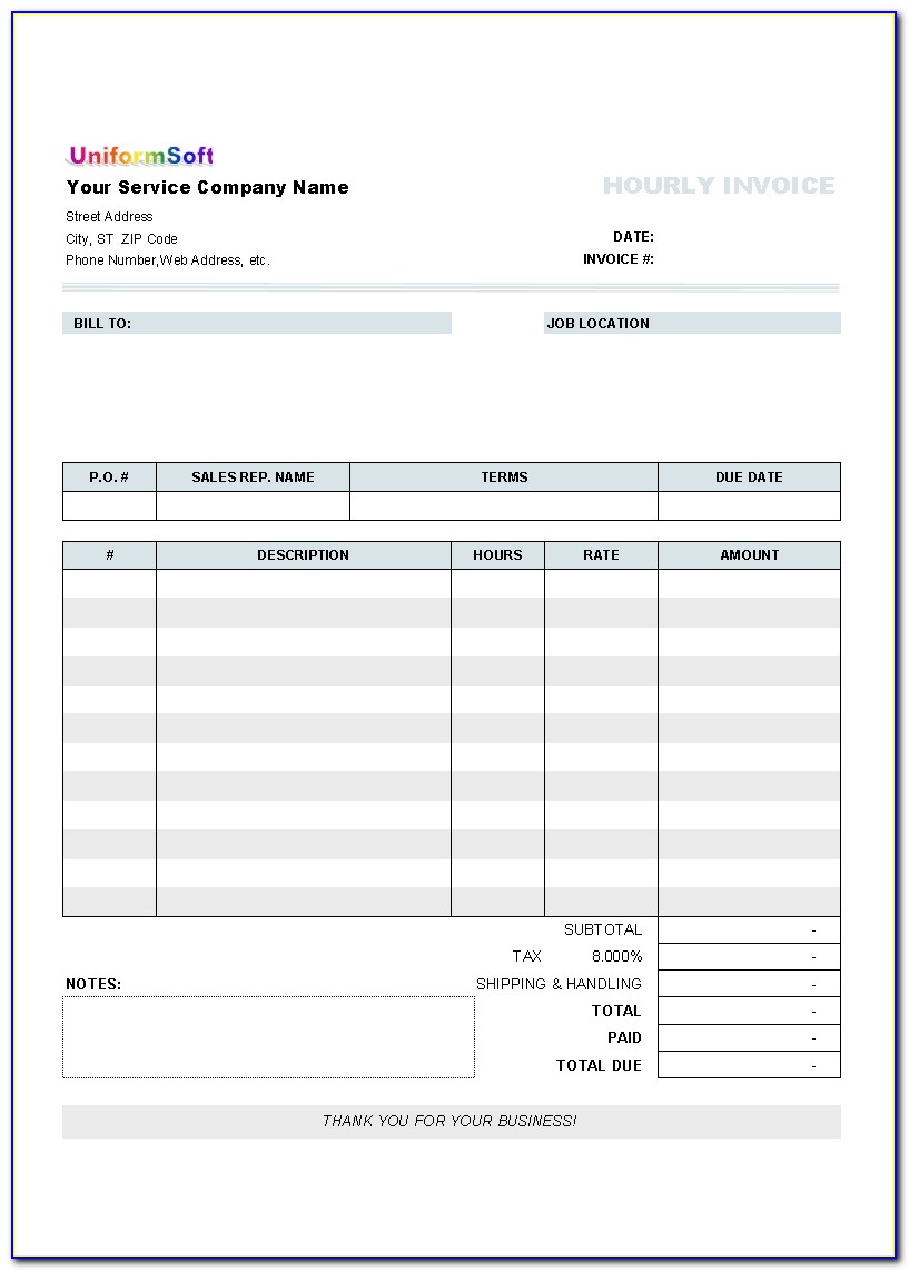Hourly Rate Service Invoice Template