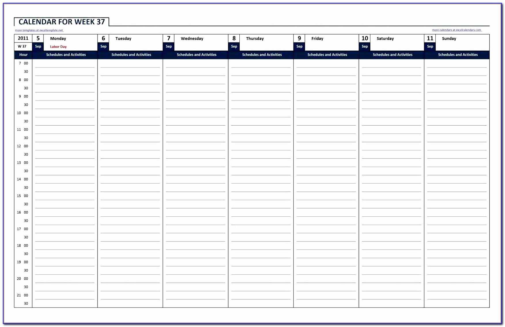 Hourly Work Schedule Template Excel