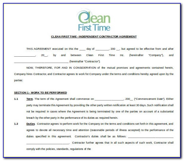 House Cleaning Agreement Contract