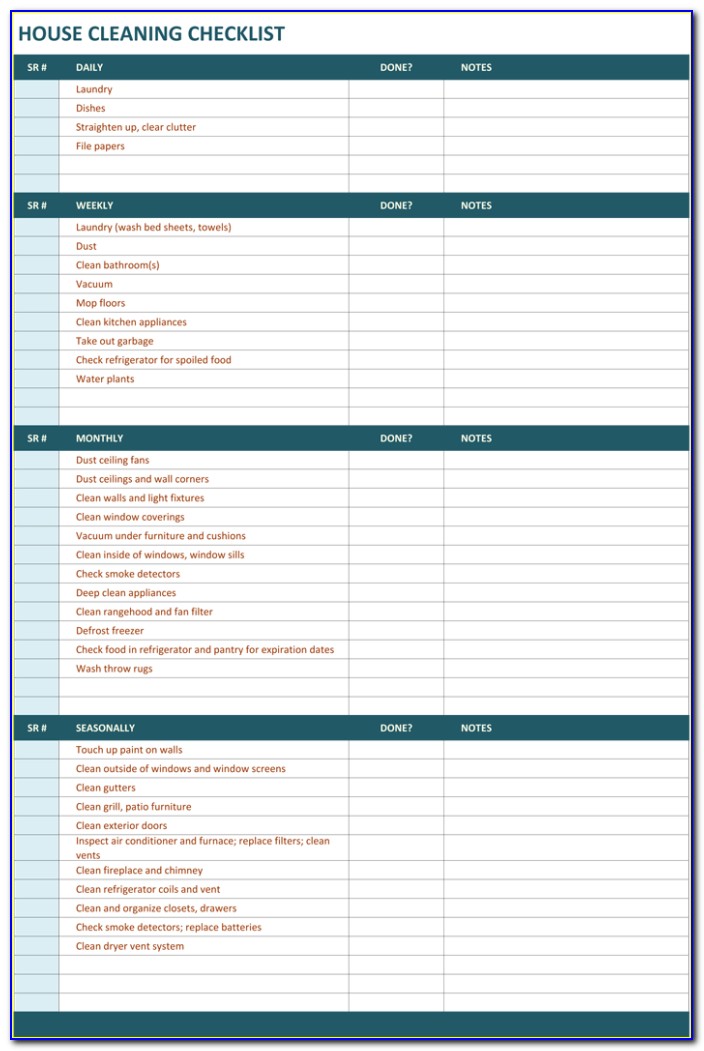 House Cleaning Checklist Template Uk