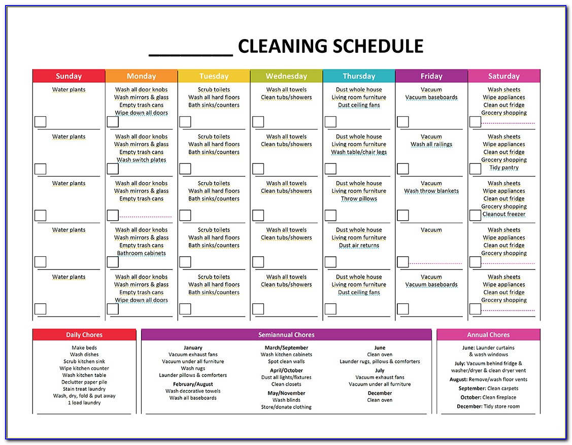 House Cleaning Schedule Template Family
