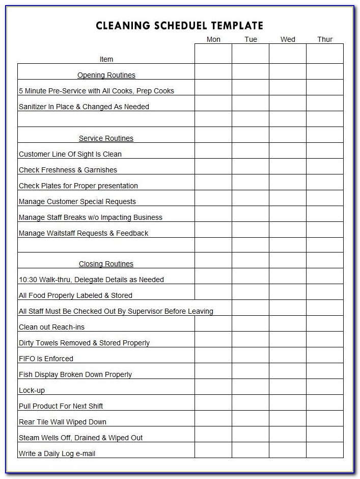 House Cleaning Schedule Template Free