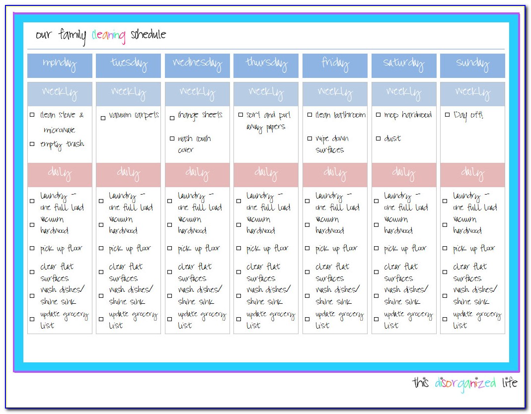 House Cleaning Schedule Template Uk