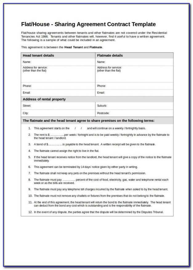 House Share Tenancy Agreement Template Uk