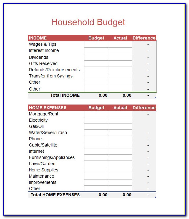 Household Budget Excel Templates