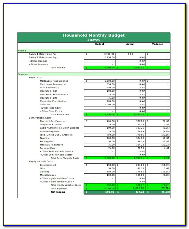 Household Budget Forms Free